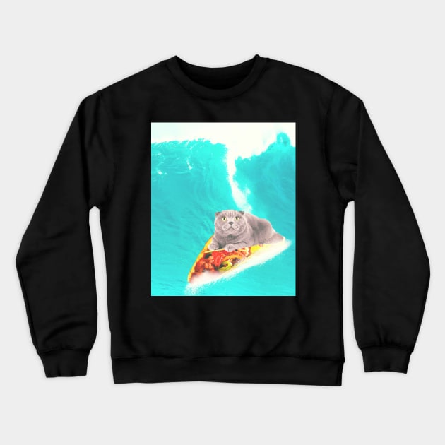 Kitty Cat Surfing Taco Crewneck Sweatshirt by Random Galaxy